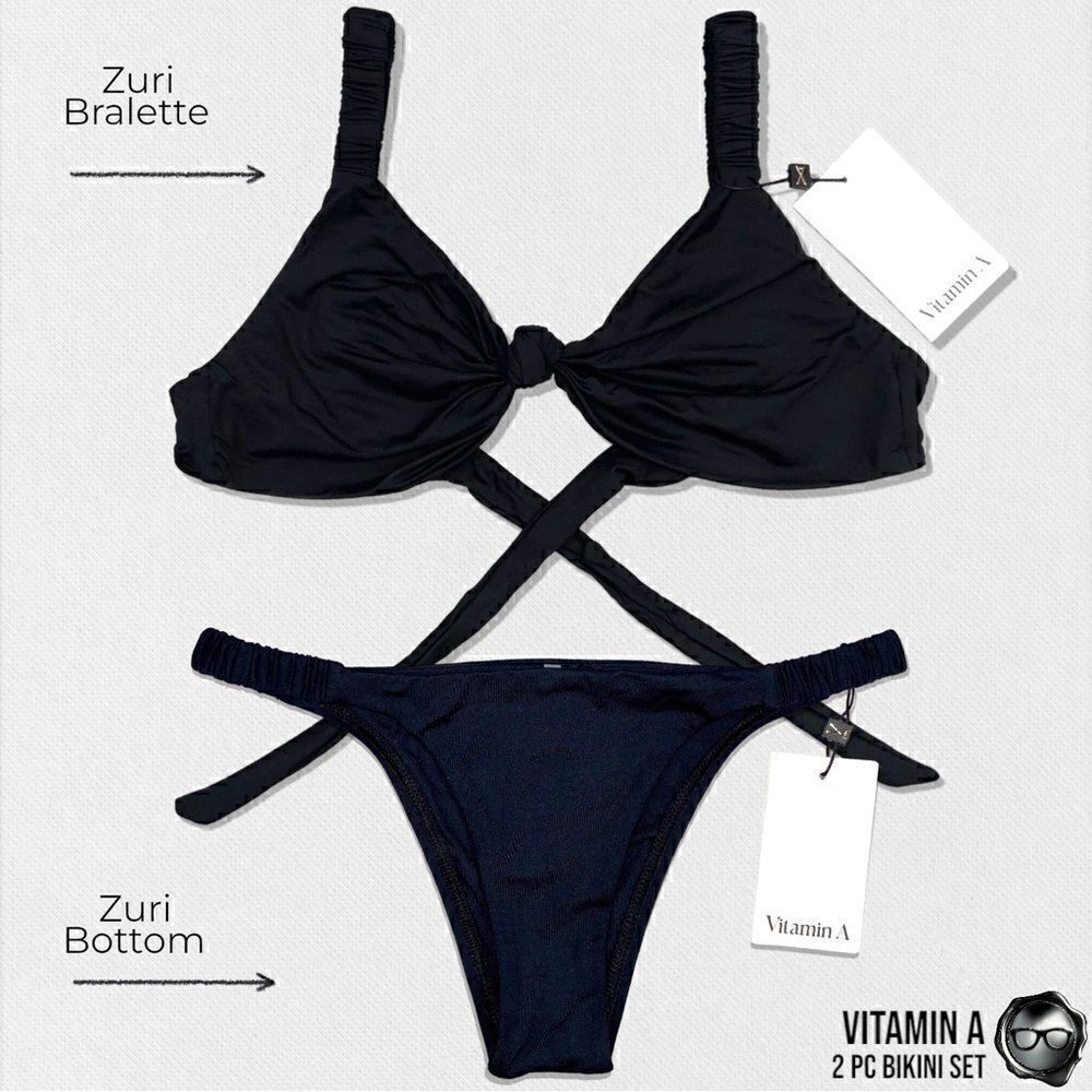 VITAMIN A SWIM SUSTAINABLY MADE ZURI BIKINI 2 PIECE SWIMSUIT SET IN BLACK NEW